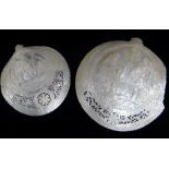 TWO PALESTINIAN / HOLY LAND CARVED OYSTER SHELL SOUVENIRS, one carved with The Ascension of Christ