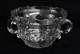 SPANISH (LA GRANJA SAN ILDEFONSO) CUT GLASS TWIN-HANDLED BOWL, c. 1800, with cusped and everted rim,