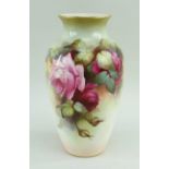 ROYAL WORCESTER ROSE PAINTED VASE, c. 1912 , painted by WILLIAM JARMAN, vase shape 2227, gilt line