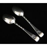 TWO GEORGE III IRISH SILVER 'HANOVARIAN' PATTERN TABLE SPOONS, Joseph Cullen, Dublin 1765 &