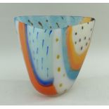 PAULINE SOLVEN STUDIO GLASS VASE, frosted orange and blue tapering triangular form, signed, 17.