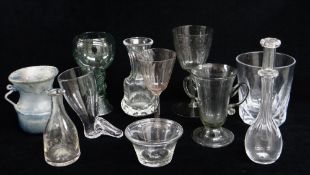 ASSORTED ENGLISH & CONTINENTAL GLASS, including 19th C cut glass toddy lifter, stirrup cup...