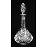 MODERN SILVER MOUNTED CUT GLASS DECANTER, maker E.S.C., Birmingham 1974, 32cms high Provenance:
