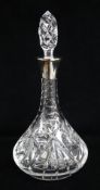 MODERN SILVER MOUNTED CUT GLASS DECANTER, maker E.S.C., Birmingham 1974, 32cms high Provenance: