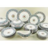 WEDGWOOD BONE CHINA 'FLORENTINE TURQUOISE' PATTERN DINNER SERVICE FOR SIX, including two tureens,