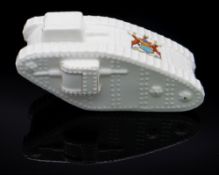 ARCADIAN CRESTED CHINA WWI TANK, large size with Peterhead arms, 16cms long Comments: crack