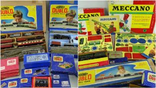 VINTAGE HORNBY & MECCANO comprising three different boxed Hornby Dublo electric train sets, boxed
