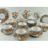 RUSSIAN LOMONOSOV PORCELAIN TEA SERVICE, Soviet Period, decorated with Golden Autumn pattern of