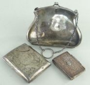 ASSORTED SILVER comprising ladies silver purse, engraved silver cigarette case and small white metal