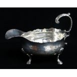 GEORGE II SILVER SAUCE BOAT, maker I*M, London 1769, cut card rim, flying scroll handle and three