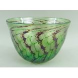 CHARLES RAMSAY (LONDON GLASS WORKS) STUDIO GLASS BOWL, everted from, iridescent with brown and green