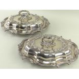 PAIR OF VICTORIAN ELECTROPLATED ENTREE DISHES & COVERS, Elkington & Co, of shaped rococo form with