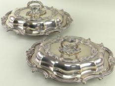 PAIR OF VICTORIAN ELECTROPLATED ENTREE DISHES & COVERS, Elkington & Co, of shaped rococo form with
