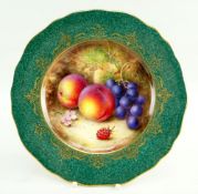 ROYAL WORCESTER PORCELAIN CABINET PLATE, 1930, painted by RICHARD SEBRIGHT with plums, grapes,