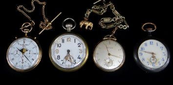 FOUR VARIOUS OPEN FACE POCKET WATCH comprising military example stamped to the back with arrow