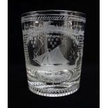 EARLY 19TH CENTURY ENGRAVED 'SUNDERLAND BRIDGE' TUMBLER, c. 1830, decorated with a sailing barge