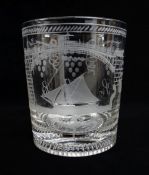 EARLY 19TH CENTURY ENGRAVED 'SUNDERLAND BRIDGE' TUMBLER, c. 1830, decorated with a sailing barge