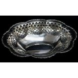 GEORGE V SILVER BASKET, London 1924, lobed pierced sides, 28cms wide, 12 ozt Provenance: deceased