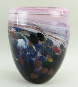 ANTHONY STERN STUDIO GLASS VASE, 'Seashore' of rounded tapering form, mottled pink blue, purple