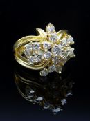 YELLOW GOLD DIAMOND CLUSTER RING, stamped '18K', ring size J / K, 7.8gms Provenance: deceased estate