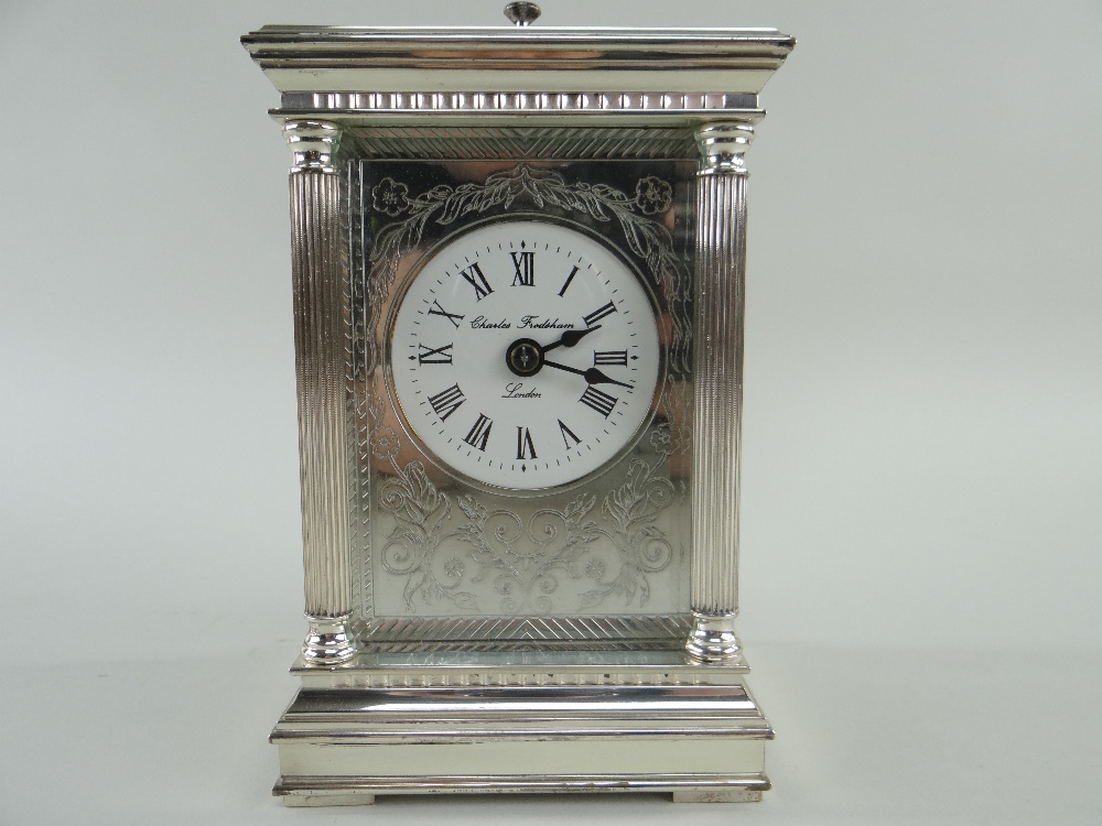 MODERN SILVER CASED CARRIAGE CLOCK, Charles Frodsham, with push repeat, signed enamel dial with - Image 5 of 13