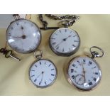 FOUR SMALL POCKET WATCHES comprising pair cased pocket watch (lacking cover), the movement marked '