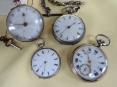 FOUR SMALL POCKET WATCHES comprising pair cased pocket watch (lacking cover), the movement marked '