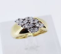 18CT YELLOW GOLD DIAMOND CROSSOVER RING, set with fourteen diamonds totalling 0.5cts approx.,