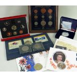 ASSORTED COLLECTABLE COINS comprising Queen Mother silver proof centenary crown in box with COA,