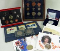 ASSORTED COLLECTABLE COINS comprising Queen Mother silver proof centenary crown in box with COA,