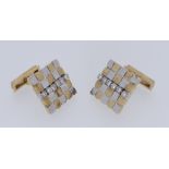 PAIR OF 18CT YELLOW & WHITE GOLD DIAMOND CUFFLINKS, square design, stamped '750', each cufflink