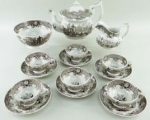 BAKER, BEVANS & IRWIN SWANSEA POTTERY BROWN TRANSFER TEASET comprising teapot, cream jug, bowl,