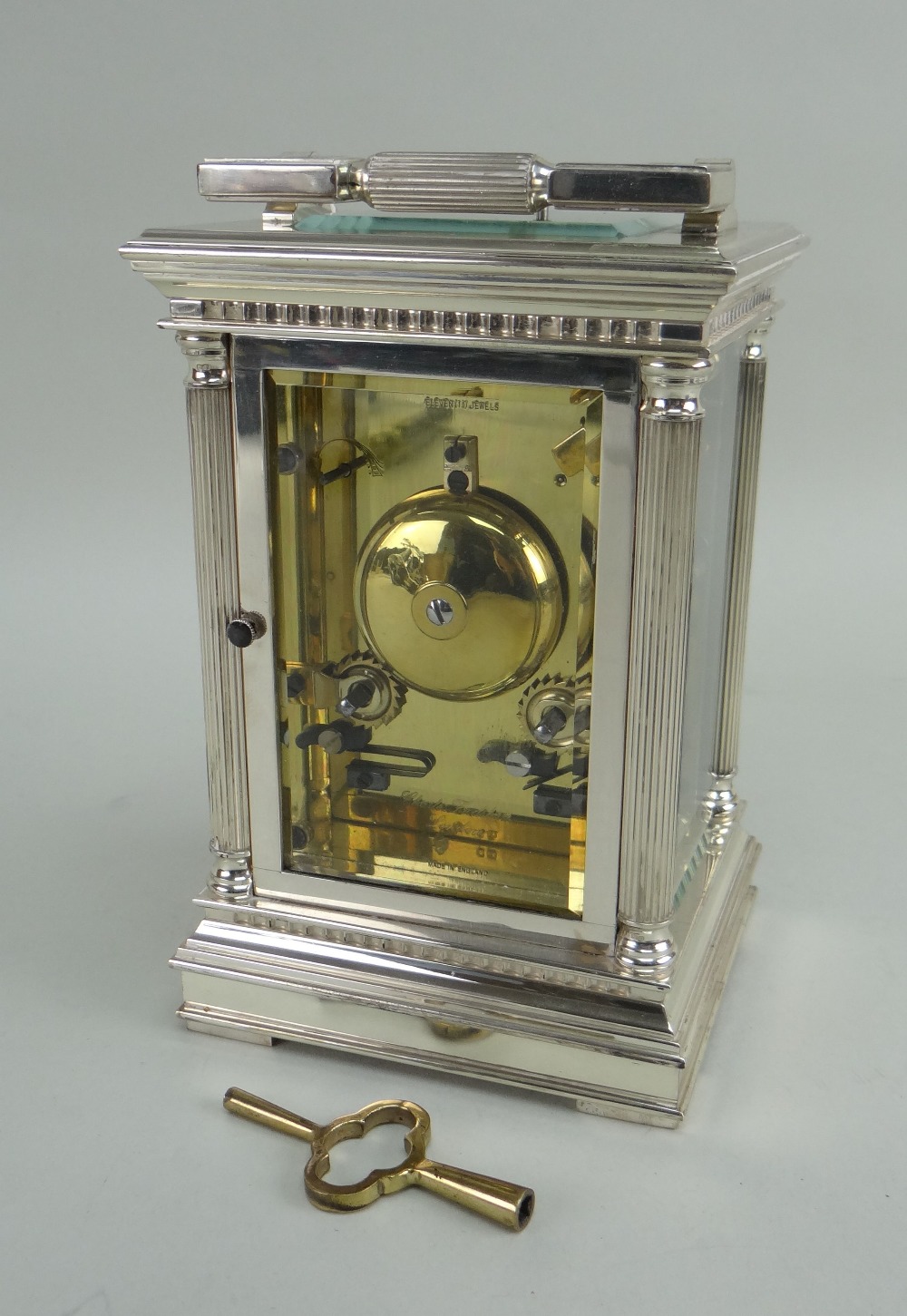MODERN SILVER CASED CARRIAGE CLOCK, Charles Frodsham, with push repeat, signed enamel dial with - Image 3 of 13