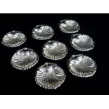 SET EIGHT WHITE METAL SCALLOP SHELL SALTS, 5.5cms diam, appr tot wt 3ozt (8)