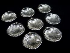 SET EIGHT WHITE METAL SCALLOP SHELL SALTS, 5.5cms diam, appr tot wt 3ozt (8)
