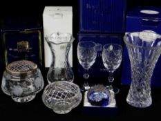 ASSORTED BOXED MODERN CUT GLASSWARE, comprising Royal Doulton vases, six Royal Doulton 'Georgian'