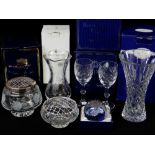 ASSORTED BOXED MODERN CUT GLASSWARE, comprising Royal Doulton vases, six Royal Doulton 'Georgian'