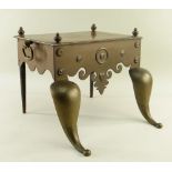 19TH CENTURY BELL METAL FOOTMAN, the shaped cut card apron with embossed heart motif, hinged side