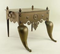 19TH CENTURY BELL METAL FOOTMAN, the shaped cut card apron with embossed heart motif, hinged side