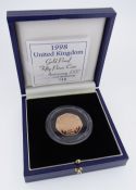 ROYAL MINT GOLD PROOF FIFTY PENCE COIN, 1998, 25th Anniversary EEC, 15.5gms, in box with certificate