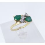 YELLOW GOLD EMERALD & DIAMOND RING, twist shank, stamped '750', ring size P, 4.1gms Provenance:
