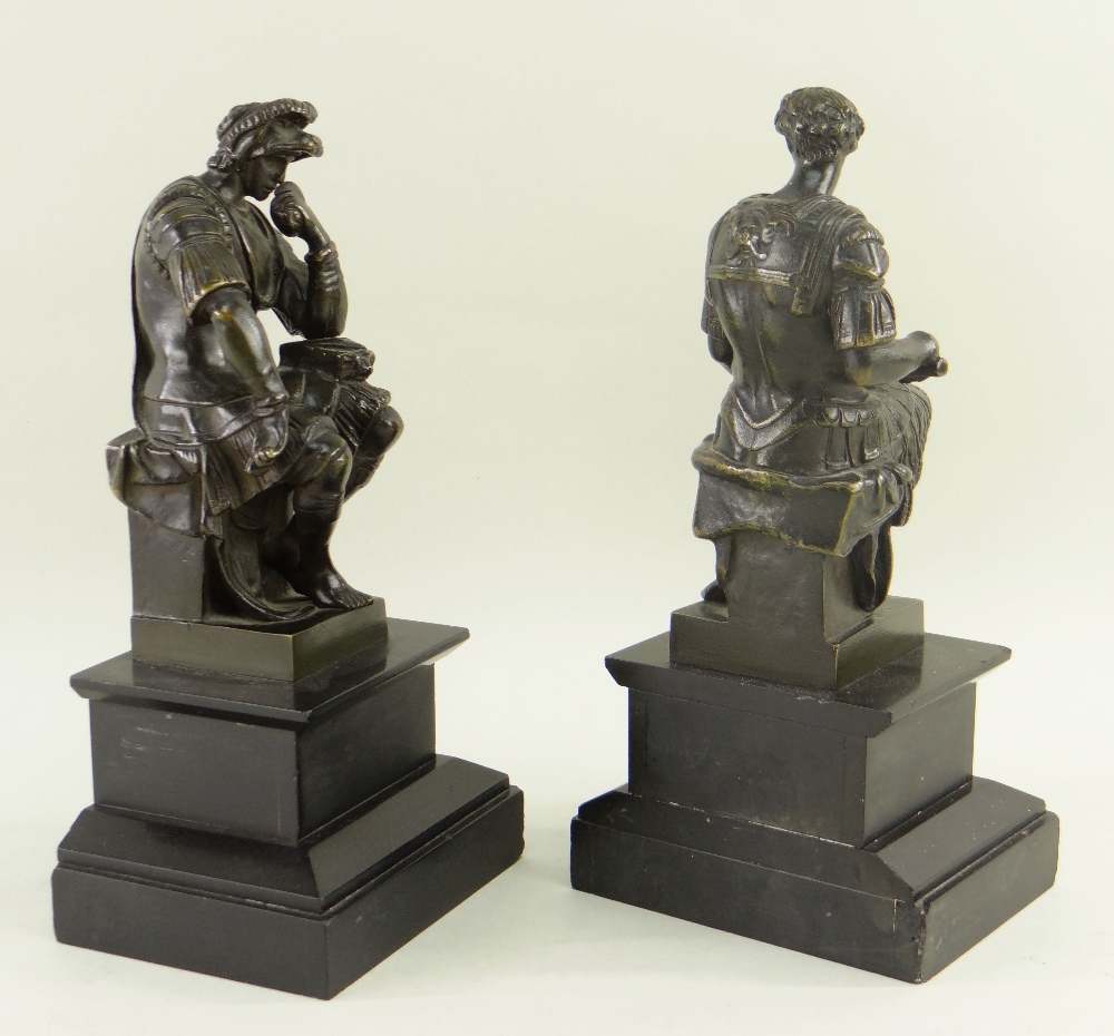 PAIR BRONZE SCULPTURES OF ROMAN CENTURIONS, on black slate plinths, 23cms h (2) Provenance: deceased - Image 2 of 2