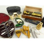 ASSORTED COLLECTABLES comprising cased spectacles, cased opera glasses, brass telescopic monocular