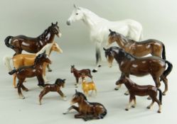 ASSORTED BESWICK HORSES, including large dapple grey, 30cms high, and a figure of Bambi (11)