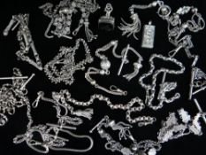 ASSORTED SILVER & SILVER PLATED WATCH CHAINS, of various design including one with each link date