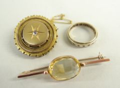 ASSORTED YELLOW METAL JEWELLERY comprising 9ct gold eternity ring, yellow metal diamond set circular