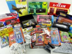 ASSORTED CLASSIC MOVIE TOYS, c. 2001 and later, including Batman, Robin, Superman, Spiderman, and