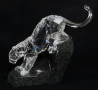 SWAROVSKI CRYSTAL & GRANITE MODEL PANTHER, 18cms high x 23cms long Comments: no boxes or