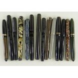 ASSORTED SWAN FOUNTAIN PENS, including six black pens with engine turned decoration, a self-