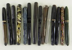 ASSORTED SWAN FOUNTAIN PENS, including six black pens with engine turned decoration, a self-